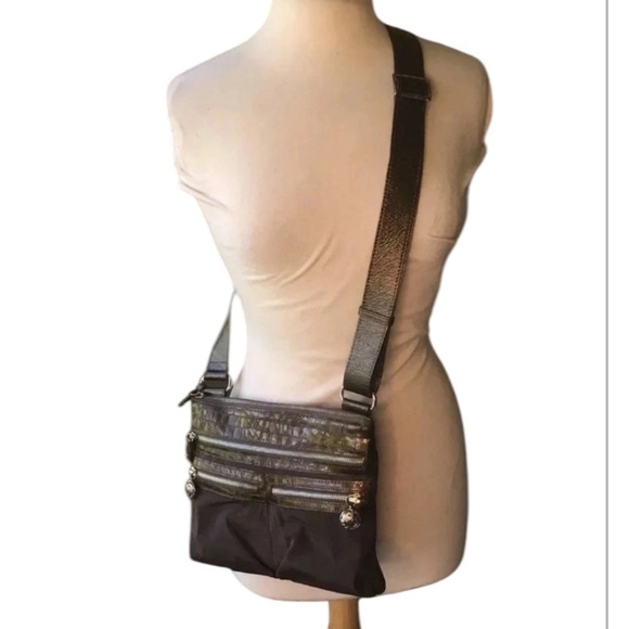 Brighton Go Go crossbody messenger bag nylon croc patent leather croc brown - Picture 9 of 9